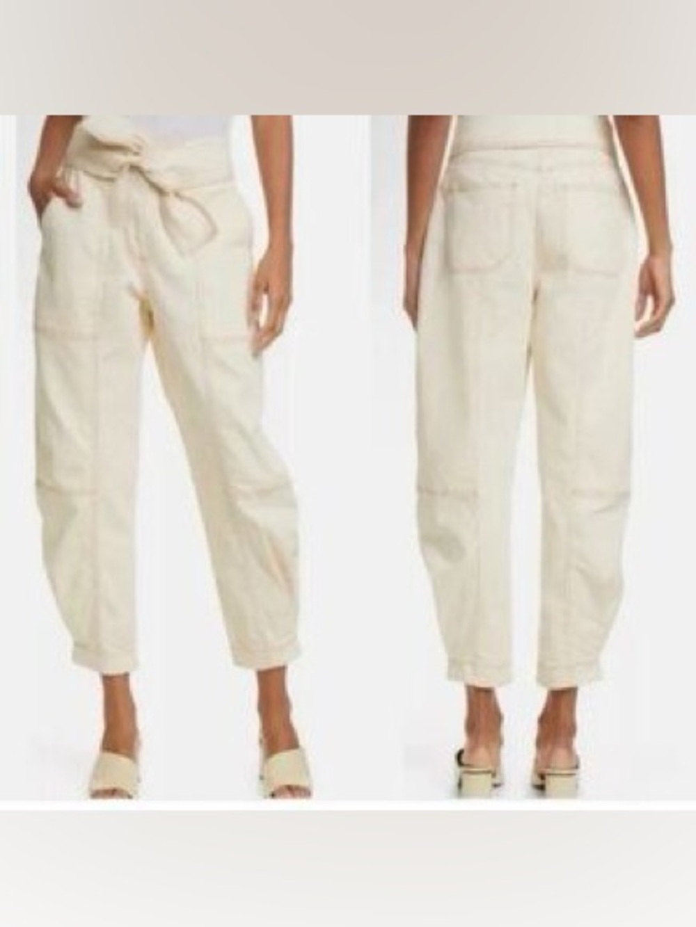 Ulla Johnson Cream High-Rise Tie-Waist Cropped Utility Pants